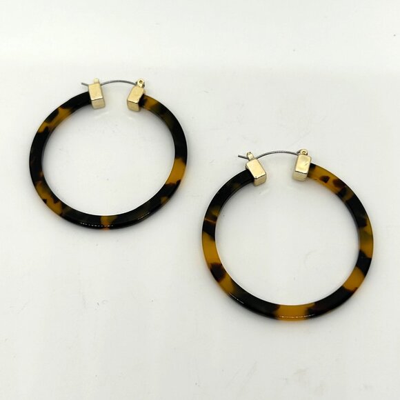 Faux Tortoise Acrylic Hoop Earrings With Silver-Tone Accents Statement 2 inches - Picture 1 of 15
